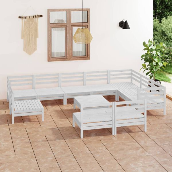 vidaXL 11-tlg. Garten-Lounge-Set Massivholz Kiefer Wei&szlig;