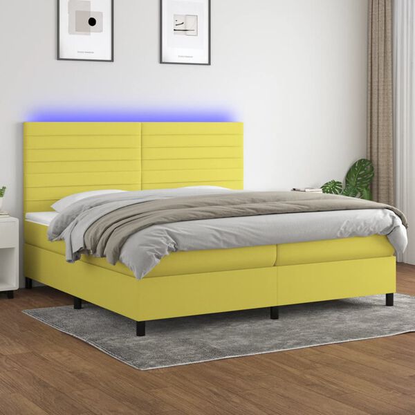vidaXL Boxspringbett mit Matratze & LED Gr&uuml;n 200x200 cm Stoff