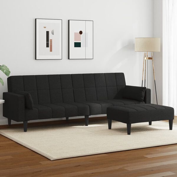 vidaXL Schlafsofa 2-Sitzer mit Fu&szlig;hocker Schwarz Stoff