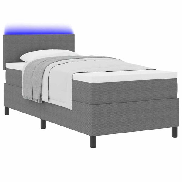 vidaXL LED Boxspringbett Hellgrau und Wei&szlig; 80 x 200 cm Cordstoff