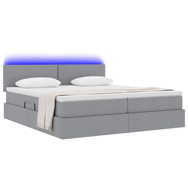 vidaXL Bett mit LED-Lichtleisten Hellgrau 180 x 200 cm Stoff