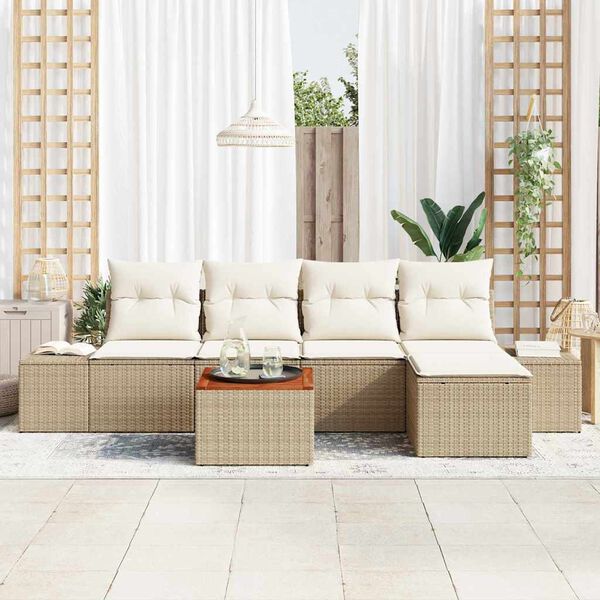vidaXL Gartensofa-set mit Speicher 6 pcs Beige und Creme Poly-Rattan