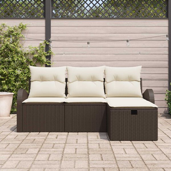 vidaXL Gartensofa-set mit Kissen mit Speicher 4 pcs Braun Poly-Rattan