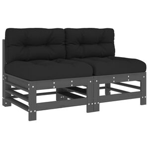 vidaXL Mittelsofas mit Kissen 2 Stk. Grau Massivholz Kiefer