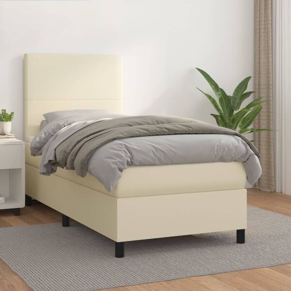 vidaXL Boxspringbett mit Matratze Creme 90x190 cm Kunstleder