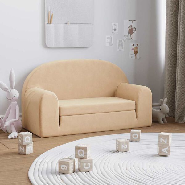 vidaXL Kinder-Schlafsofa 2-Sitzer Creme Weicher Plüsch