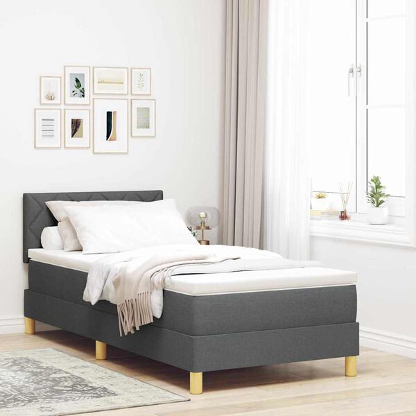 vidaXL Boxspringbett mit Kissen Dunkelgrau 90 x 200 cm Stoff