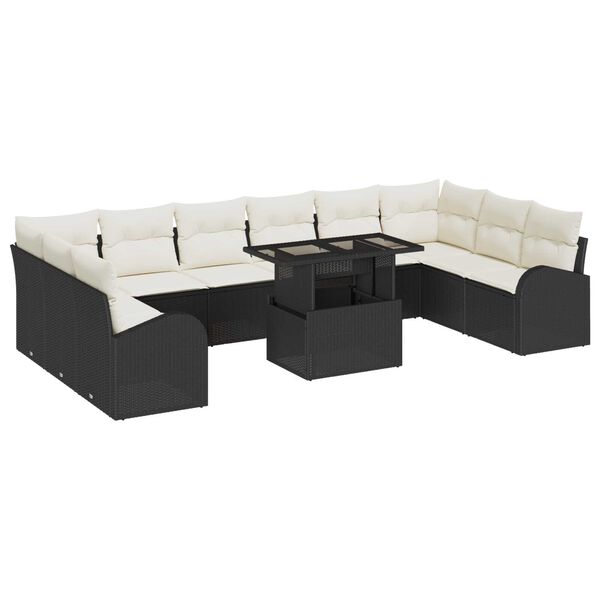 vidaXL Gartensofa-set mit Kissen 11 pcs Schwarz Poly Rattan