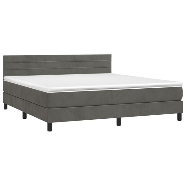vidaXL Boxspringbett mit Matratze & LED Dunkelgrau 160x200 cm Samt