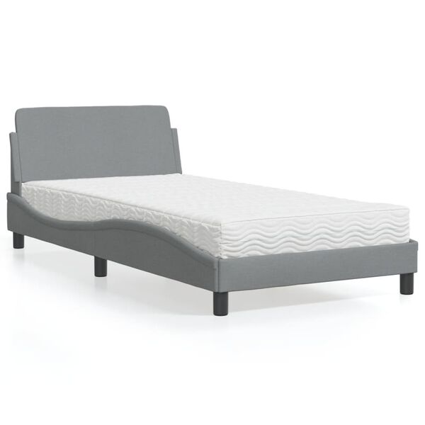 vidaXL Bett mit Matratze "Dover" Hellgrau 100x200 cm Stoff