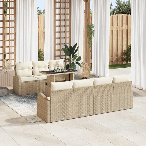 vidaXL Gartensofa-set mit Kissen mit Speicher 8 pcs Beige Poly Rattan