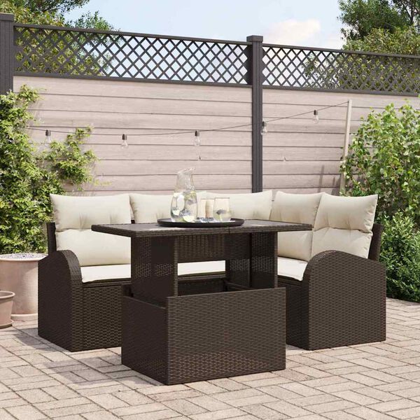 vidaXL Garten-Sofa-Set mit Kissen 5 pcs Braun Poly Rattan