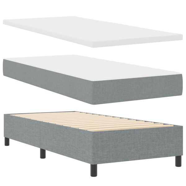 vidaXL Boxspringbett mit Matratze mit LED Hellgrau 90 x 190 cm Stoff