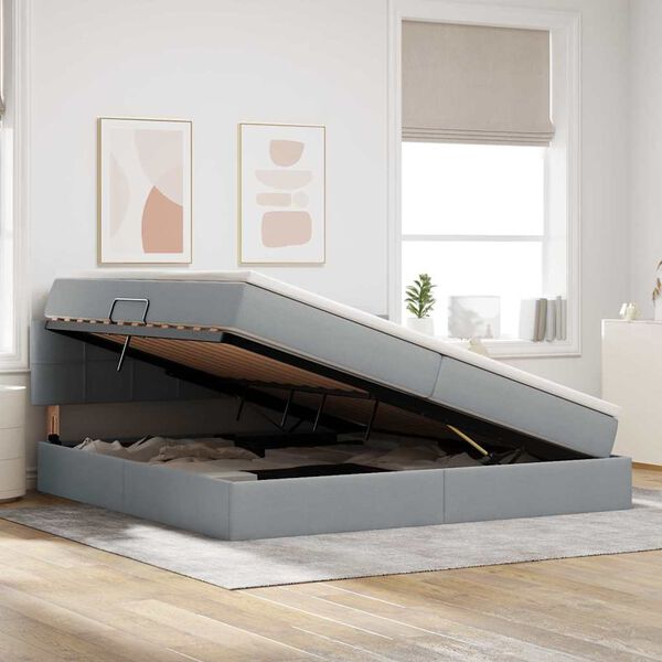 vidaXL Aufbewahrungsbett mit Matratze Hellgrau 200 x 200 cm