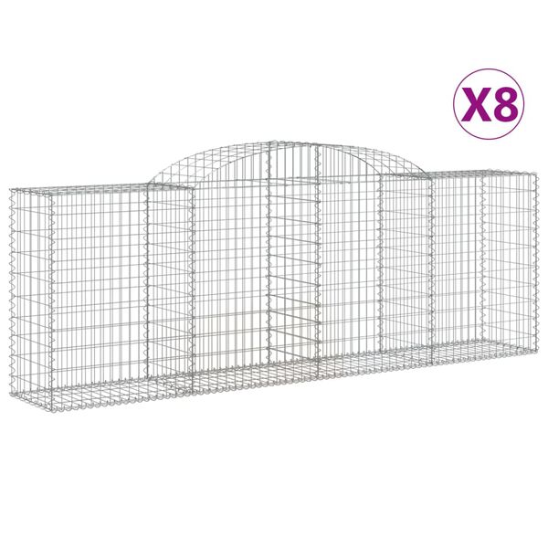 vidaXL Gabionen mit Hochbogen 8 Stk. 300x50x100/120cm Verzinktes Eisen
