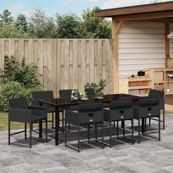 vidaXL Garten Essgruppe mit Kissen 9 pcs Schwarz Poly-Rattan