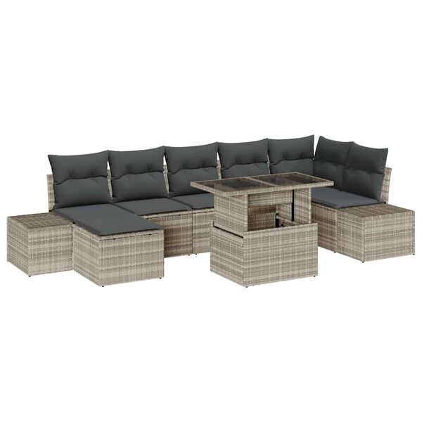 vidaXL Garten-Sofa-Set mit Speicher 8 pcs Hellgrau Poly Rattan