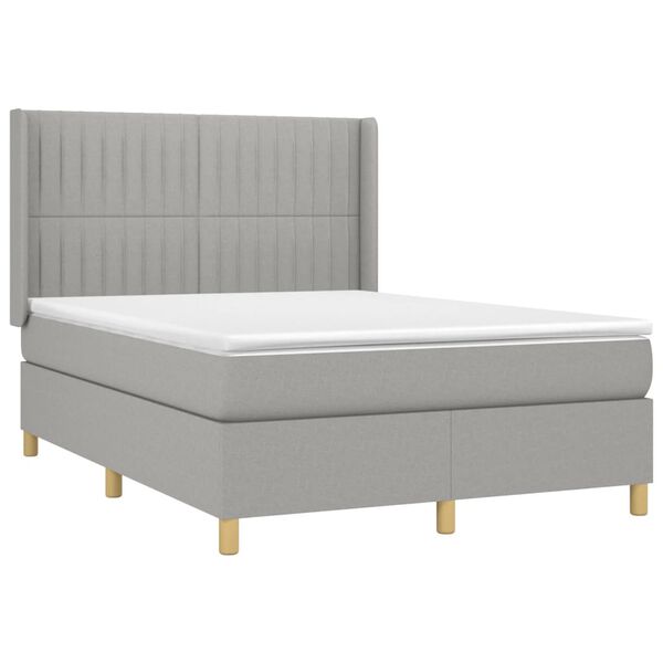 vidaXL Boxspringbett mit Matratze & LED Hellgrau 140x190 cm Stoff