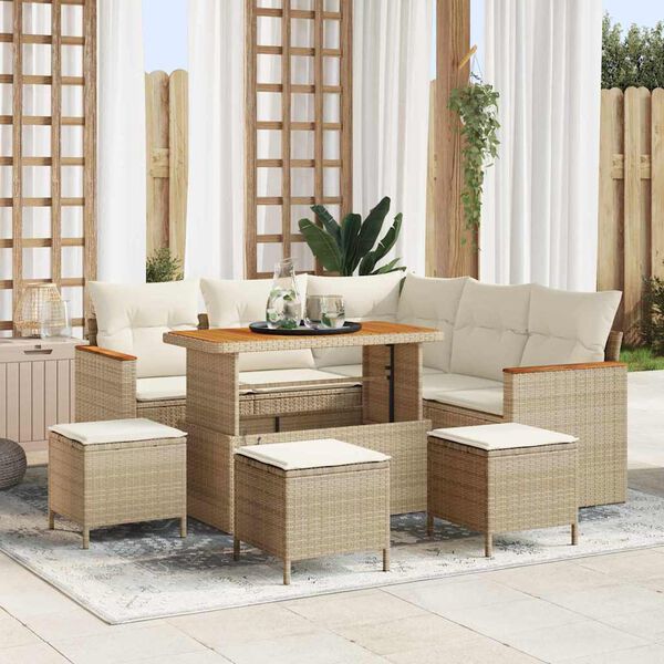 vidaXL Gartensofa-set 9 pcs Beige Poly-Rattan