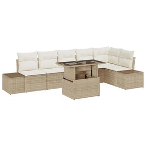 vidaXL Gartensofa-set mit Kissen 7 pcs Beige und Creme Poly-Rattan