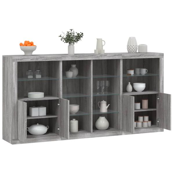 vidaXL Sideboard mit LED-Leuchten Grau Sonoma 202x37x100 cm