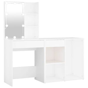 vidaXL LED-Schminktisch mit Schrank Wei&szlig; Holzwerkstoff