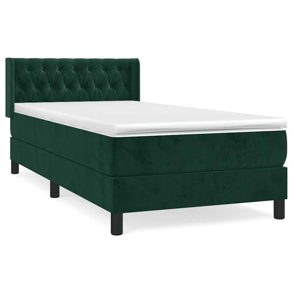 vidaXL Boxspringbett mit Matratze Dunkelgr&uuml;n 90x200 cm Samt