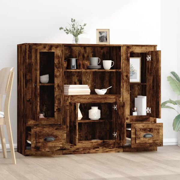 vidaXL Highboards 3 Stk. R&auml;uchereiche Holzwerkstoff