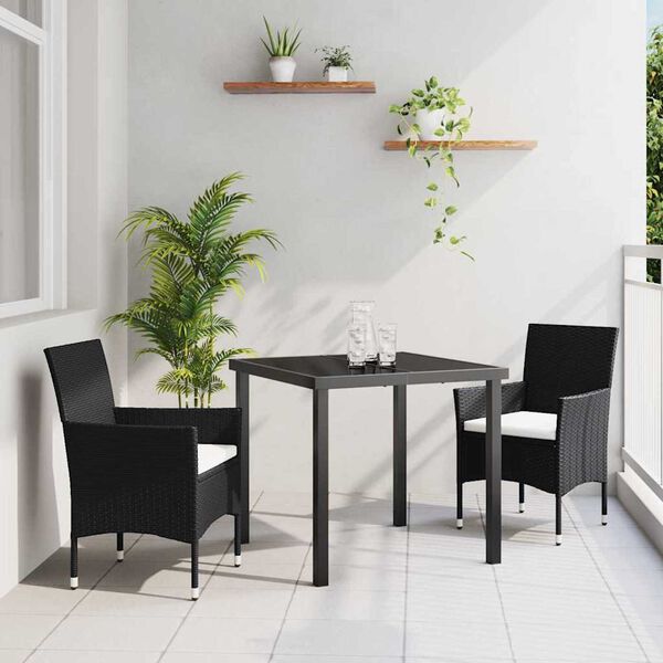 vidaXL Garten Essgruppe mit Kissen 3 pcs Schwarz Poly-Rattan