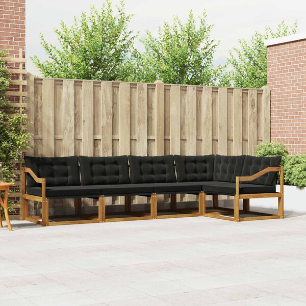 vidaXL Outdoor-Sofagarnitur mit Kissen 5 pcs Nat&uuml;rlich und Schwarz