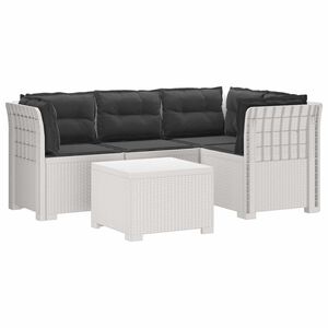 vidaXL 4-Sitzer Garten Sofa mit Kissen Rattan Look PP Wei&szlig;