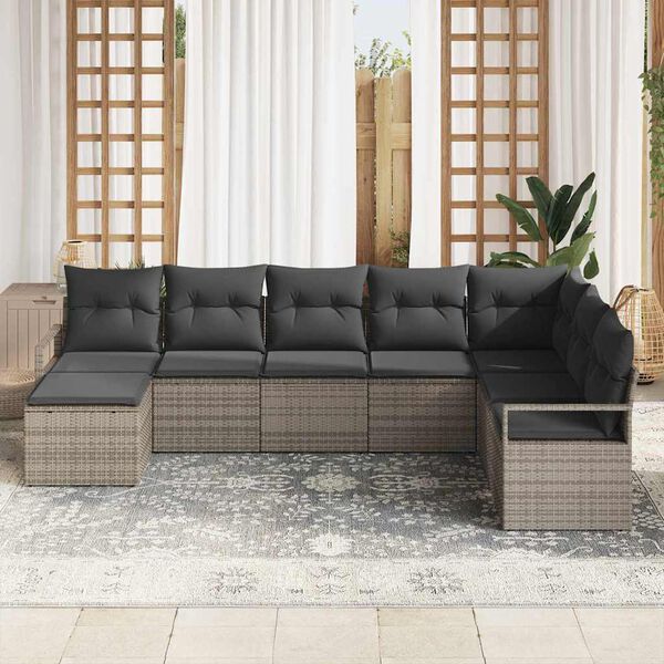 vidaXL Sofa Set mit Kissen mit Speicher 8 pcs Grau Poly-Rattan