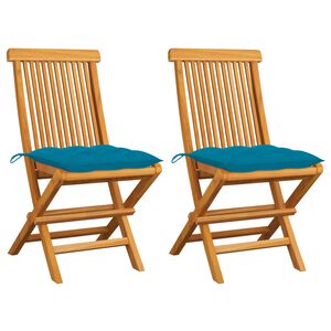 vidaXL Klappst&uuml;hle mit hellblauen Kissen, 2 St&uuml;ck, Massivholz Teakholz