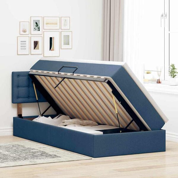vidaXL Bett mit Stauraum und LED mit Matratze Blau 90 x 200 cm Stoff