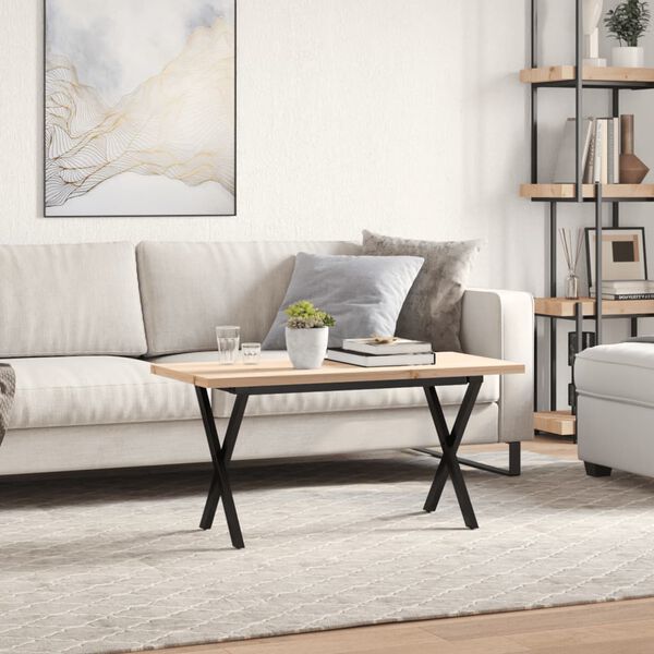 vidaXL Couchtisch X-Gestell 90x40x45,5cm Massivholz Kiefer & Stahl