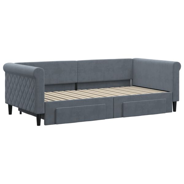 vidaXL Tagesbett Ausziehbar mit Schubladen Dunkelgrau 90x190 cm Samt