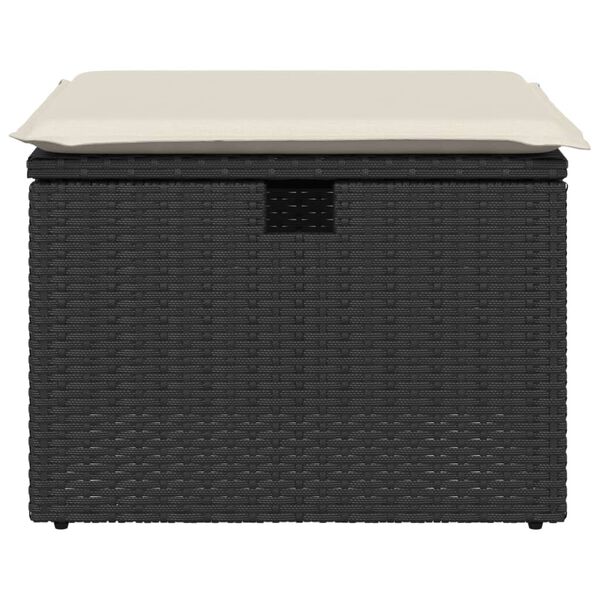 vidaXL Gartenhocker mit Kissen Schwarz 55x55x37 cm Poly Rattan