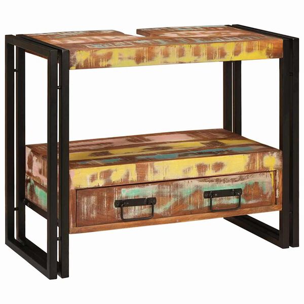 vidaXL Waschbeckenunterschrank mit Regal Massivholz Altholz und Eisen