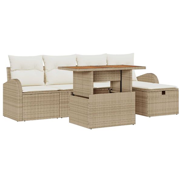 vidaXL Gartensofa-set mit Kissen mit Speicher 6 pcs Beige Poly-Rattan