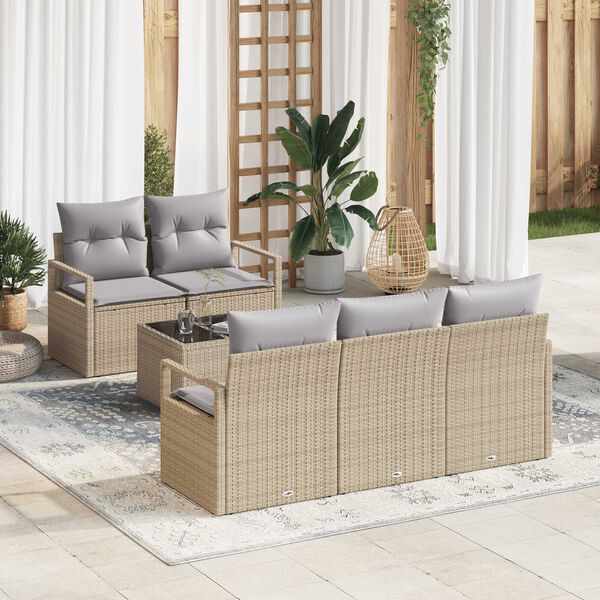 vidaXL Gartensofa-set mit Kissen 6 pcs Beige und Grau Poly-Rattan