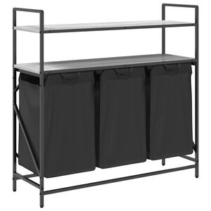 vidaXL W&auml;schekorb 3 F&auml;cher mit Ablagen Grau Sonoma