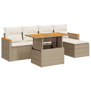 vidaXL 6-tlg. Garten-Sofagarnitur mit Kissen Beige Poly Rattan Akazie