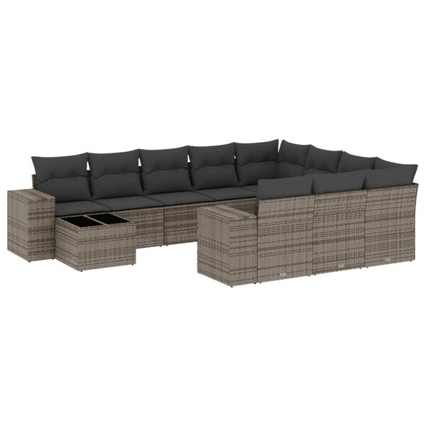 vidaXL 11-tlg. Garten-Sofagarnitur mit Kissen Grau Poly Rattan