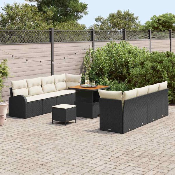vidaXL Garten-Sofa-Set mit Kissen mit Kissen 11 pcs Schwarz und Creme