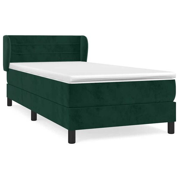 vidaXL Boxspringbett mit Matratze Dunkelgr&uuml;n 90x200 cm Samt