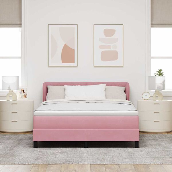 vidaXL Boxspringbett mit Matratze mit Kopfteil Rosa 140 x 190 cm Samt