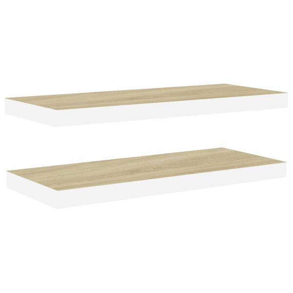 vidaXL Schweberegale 2 Stk. Eichen-Optik und Wei&szlig; 60x23,5x3,8 cm MDF