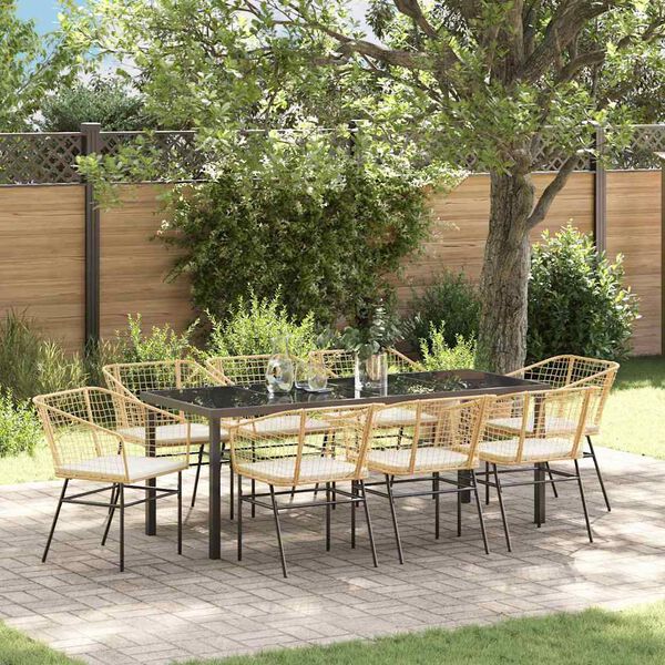 vidaXL Garten Essgruppe 9 pcs Braun Poly-Rattan
