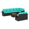 vidaXL 9-teiliges Gartensofa-Set mit Kissen, schwarzes Polyrattan