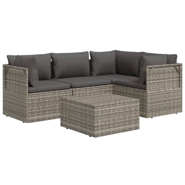 vidaXL 5-tlg. Garten-Lounge-Set mit Kissen Grau Poly Rattan
